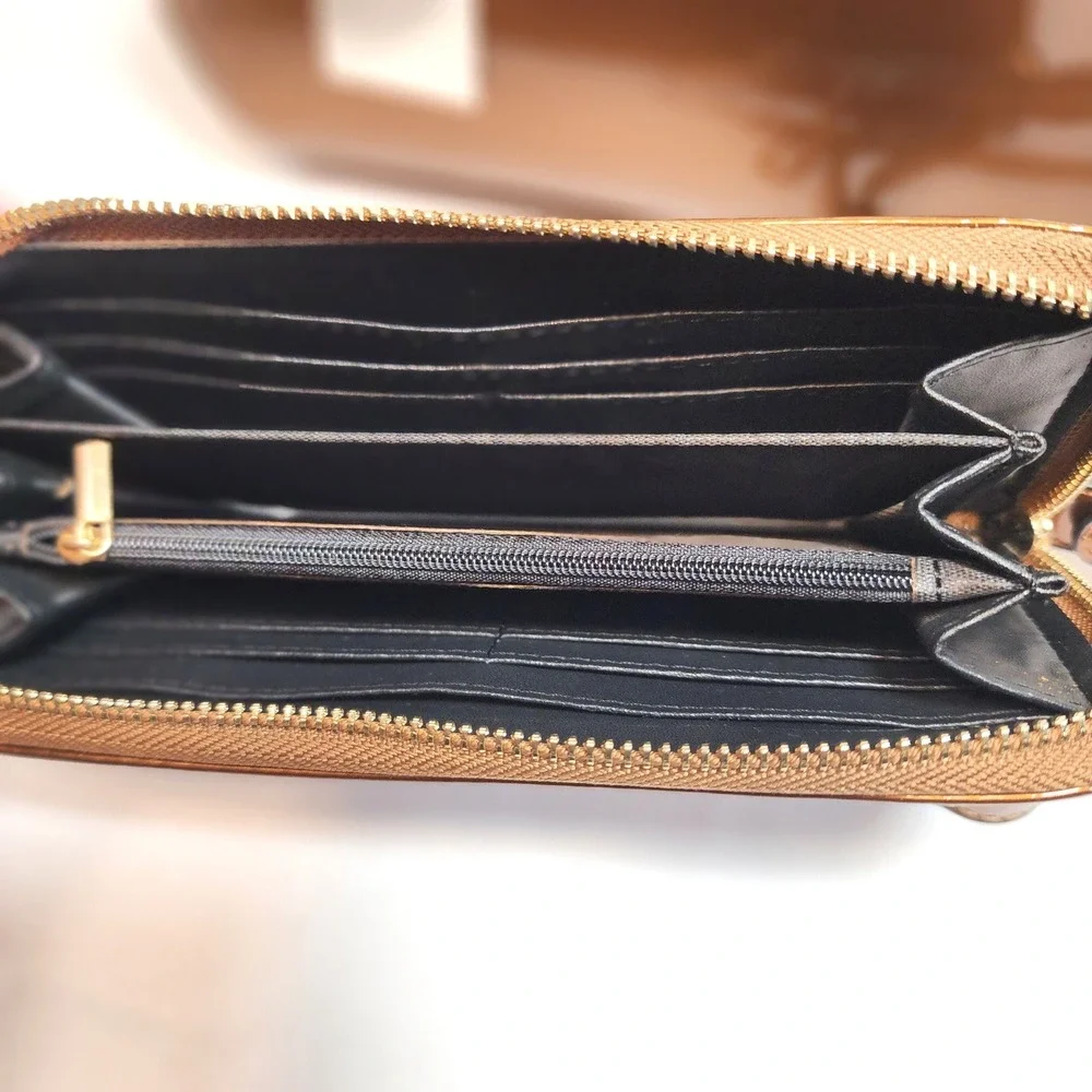 Bronze Vegan Patent Leather Rhinestone Dome Satchel Bag with Matching Wallet Set